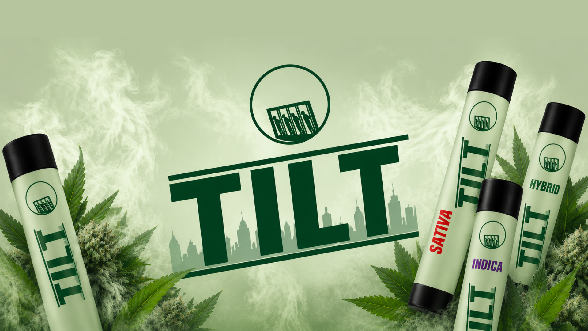 Tilt official logo .. products around logo.. sativa.. indica.. hybrid tubes